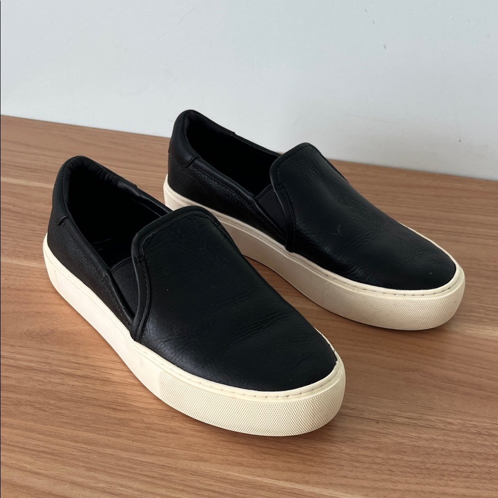 UGG Black Leather Slip-On Platform Sneakers